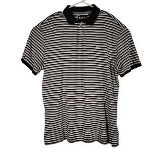 Barbour polo shirt mens 2XL XXL blue striped short sleeve cotton collar preppy